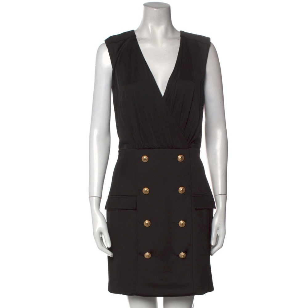 Balmain black v-neck mini dress small